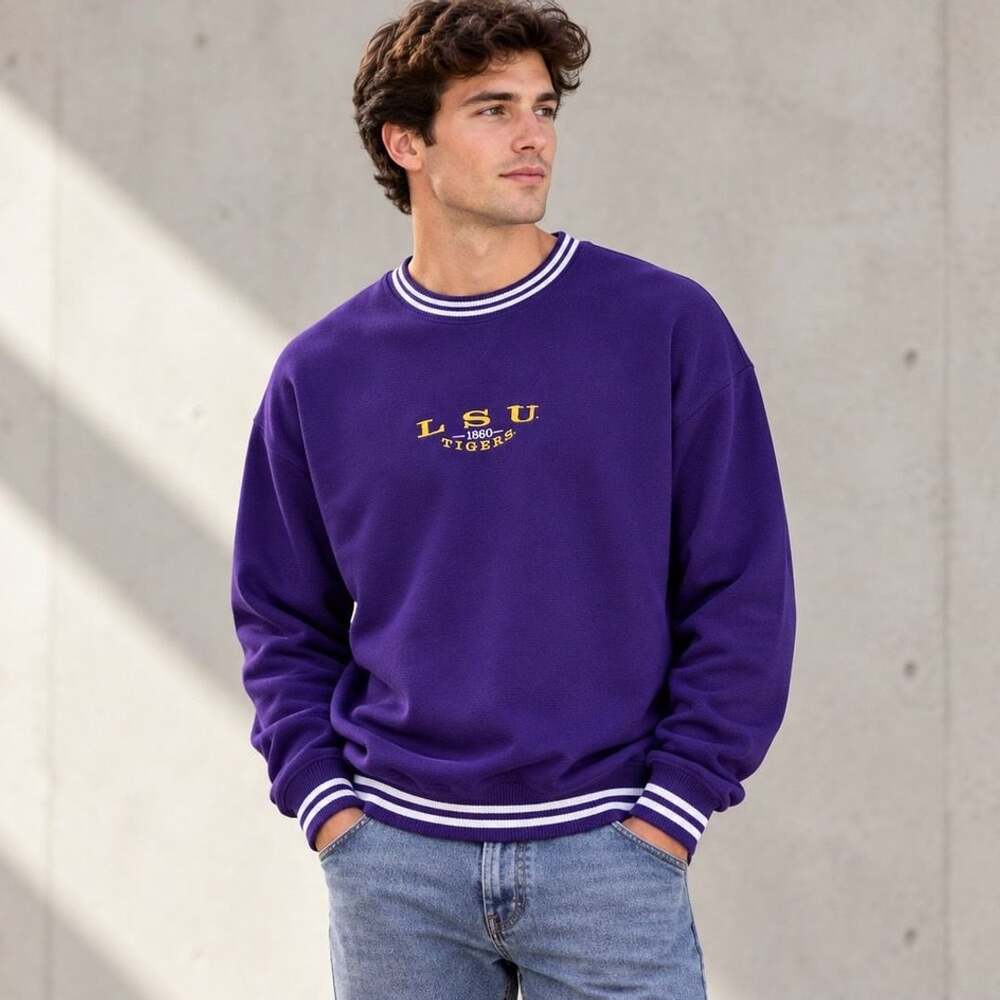 90s Vintage Red Oak Sportswear LSU Tigers Sweatshirt XL Purple Striped Crewneck